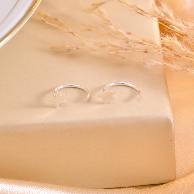 Star 92.5 Sterling Silver Adjustable Hoops Earrings