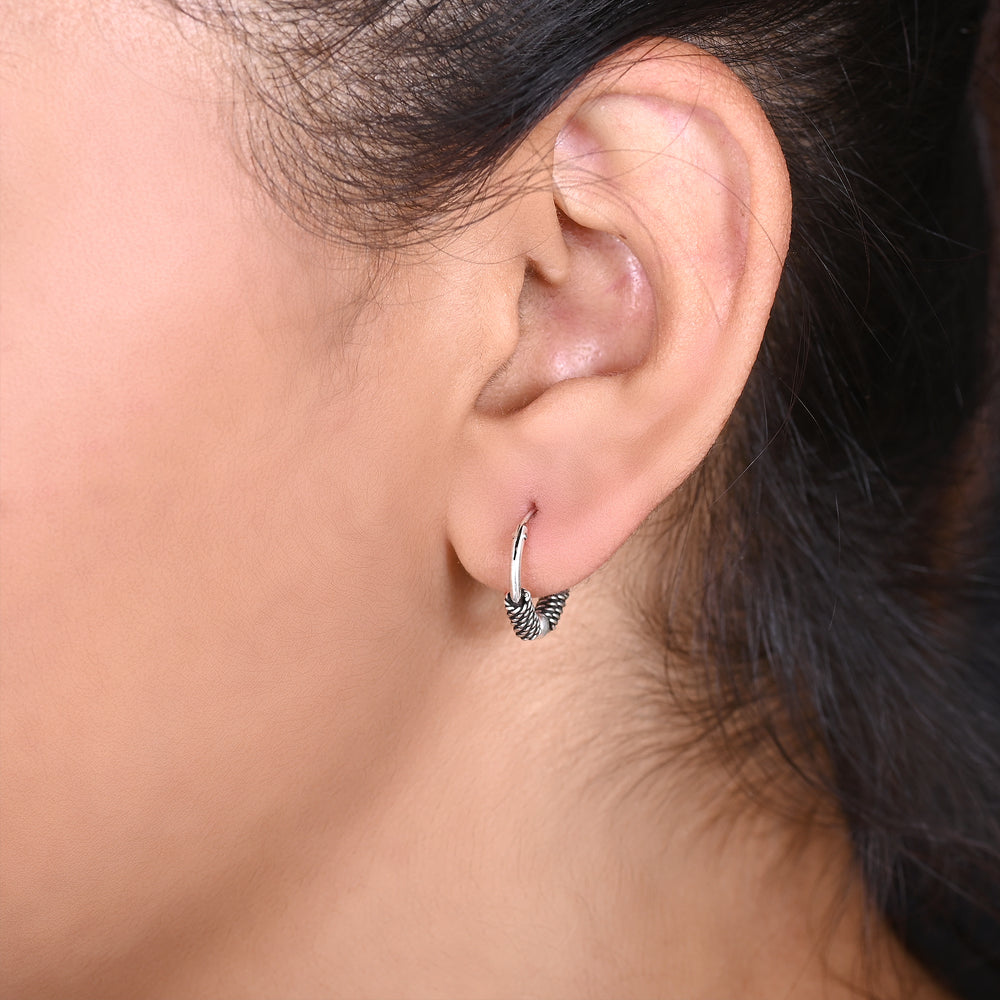 Pure 92.5 Sterling Silver Oxidized Hoops Earrings