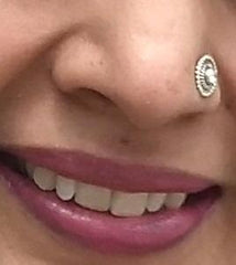 Round Oxidized 92.5 Sterling Silver Nose Pin with Turquoise