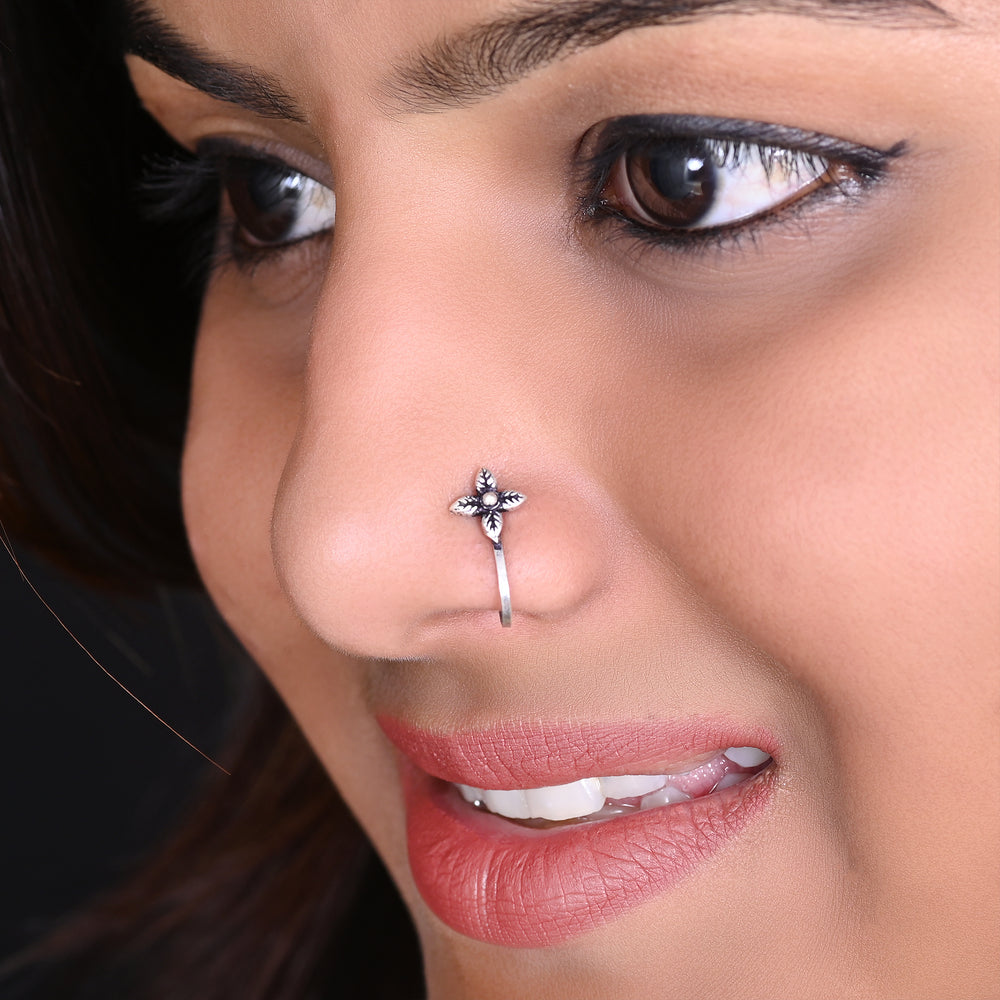 Flower Light Weighted Clip on Nose Pin in 92.5 Silver