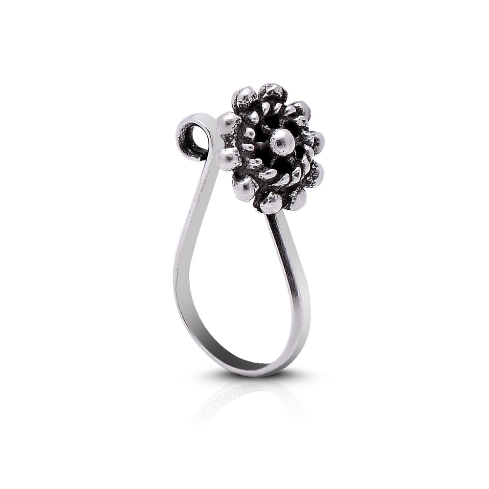 Oxidized Flower Light Weighted Clip on Nose Pin in 92.5 Silver