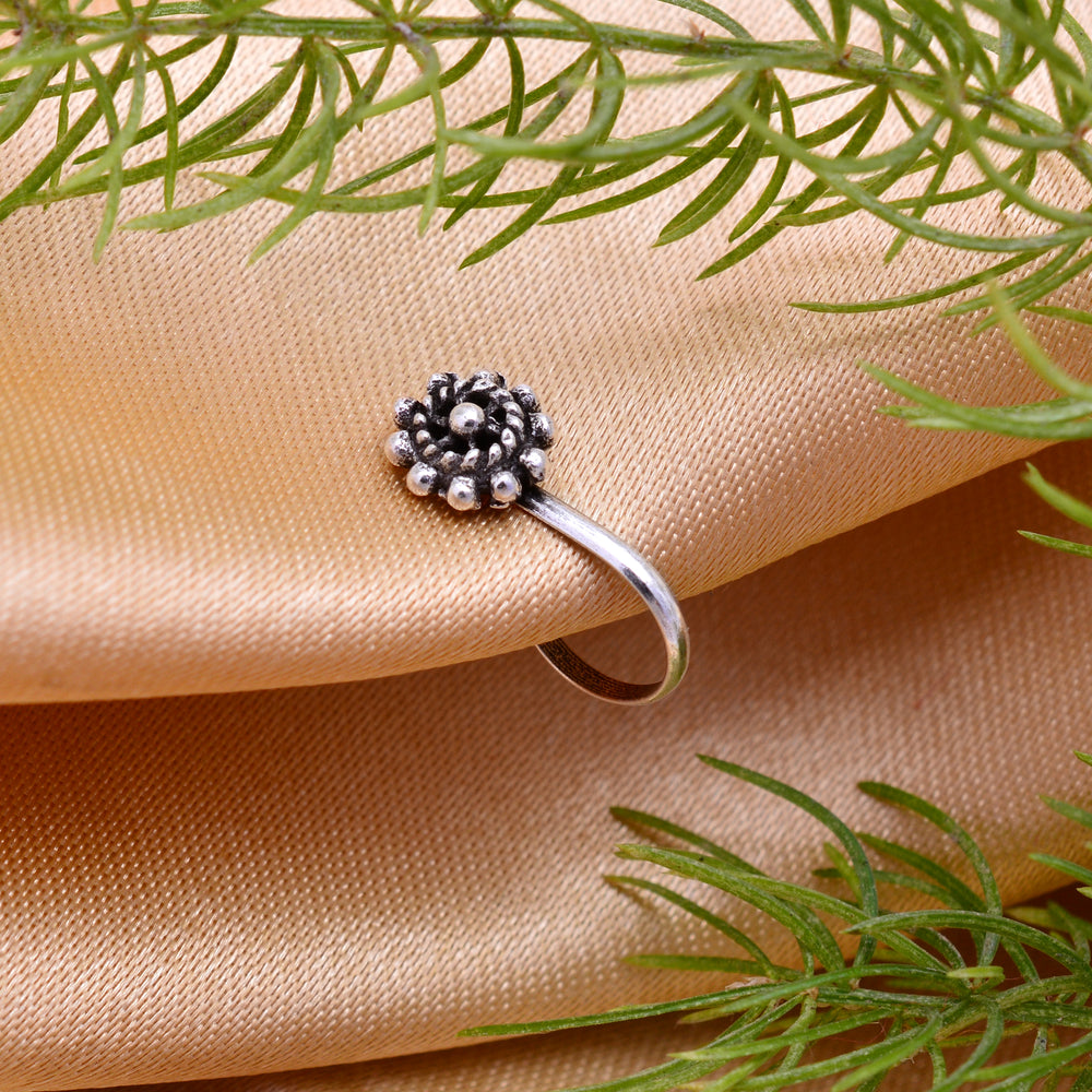 Oxidized Flower Light Weighted Clip on Nose Pin in 92.5 Silver