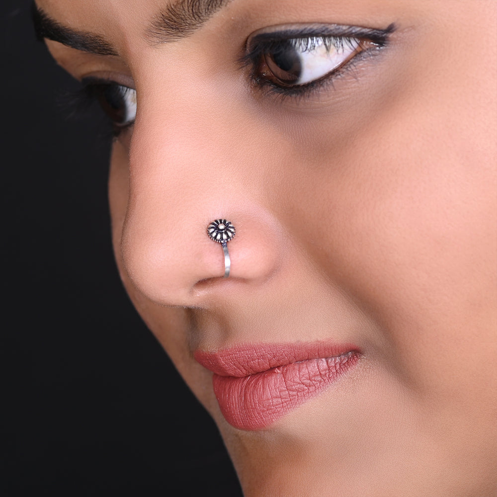 Round Clip on Nose Pin in 92.5 Silver