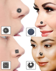 Combo Set of 4 Designer Oxidized Silver Alloy Nose Pin Studs