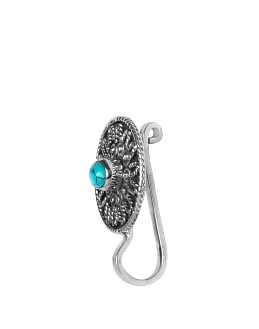 Flower Oxidized 92.5 Sterling Silver Nose Pin with Turquoise