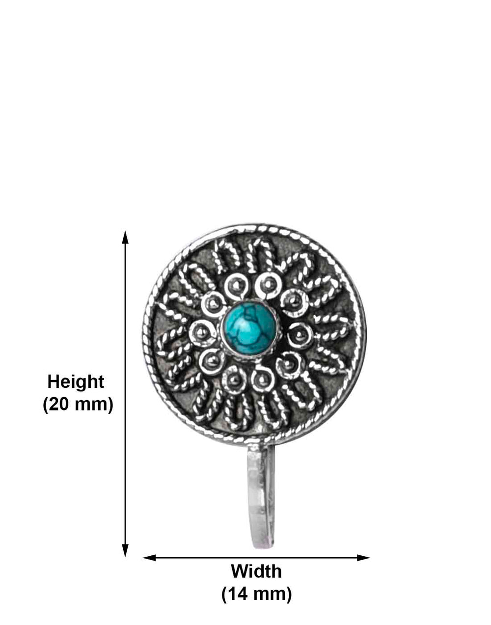 Flower Oxidized 92.5 Sterling Silver Nose Pin with Turquoise