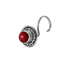 Precious Stone Red Coral Small Nose Pin/Stud with wire in 92.5 Sterling Silver