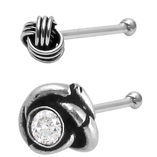 Combo of 92.5 Sterling Oxidized Silver White Cz Nose Stud