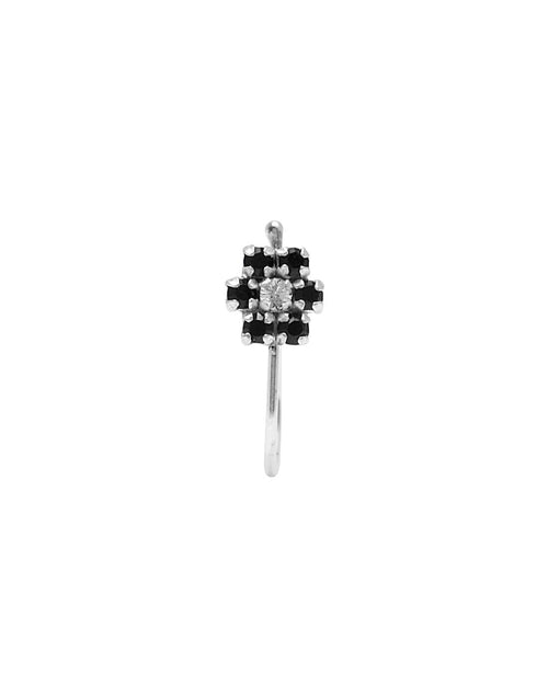 Light Weighted Flower Clip on Nose Pin in 92.5 Silver and Black Cubic Zirconia Stones - Default Title - Abhooshan