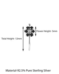 Light Weighted Flower Clip on Nose Pin in 92.5 Silver and Black Cubic Zirconia Stones