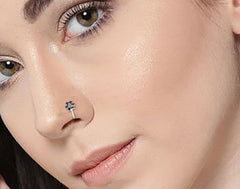 Light Weighted Flower Clip on Nose Pin in 92.5 Silver and Black Cubic Zirconia Stones