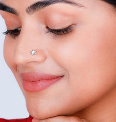 Star Shape Nose Pin with wire in 92.5 Sterling Silver for Women and Girls (Small)