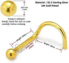 Dot Size Tiny Round 2 MM Gold Plated Nose Pin with wire base of 92.5 Silver