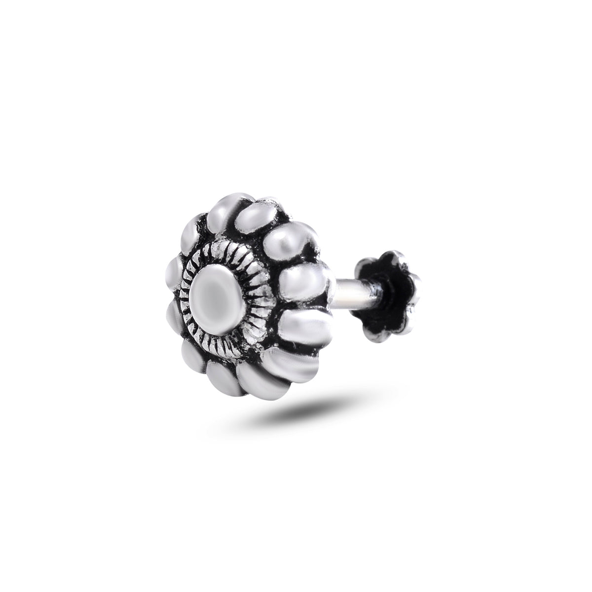 Flower Shape Screw Back Nose Pin in 92.5 Sterling Silver for Women and Girls