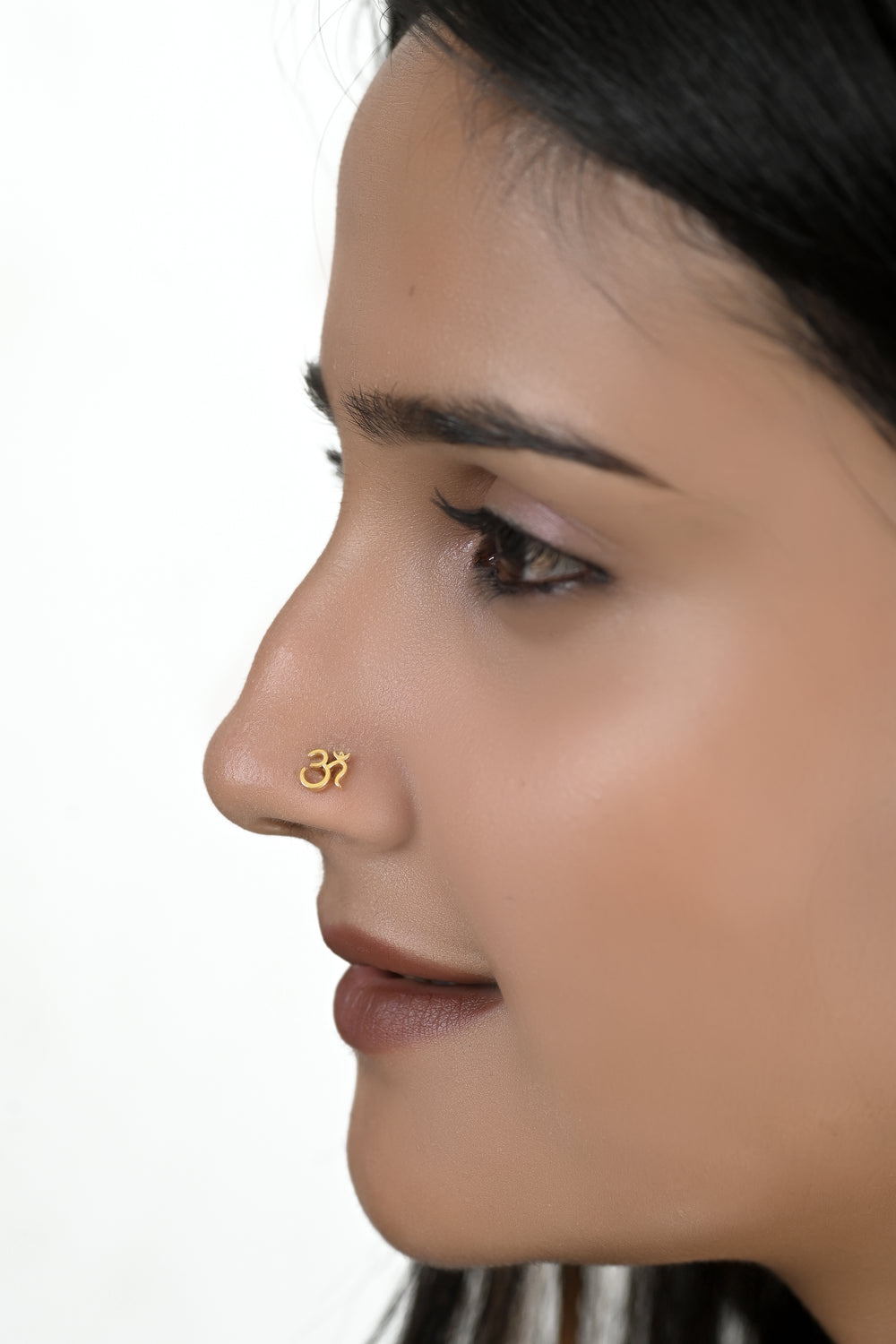 18k Gold Plated OM Nose Pin with wire in 92.5 Sterling Silver for Women and Girls