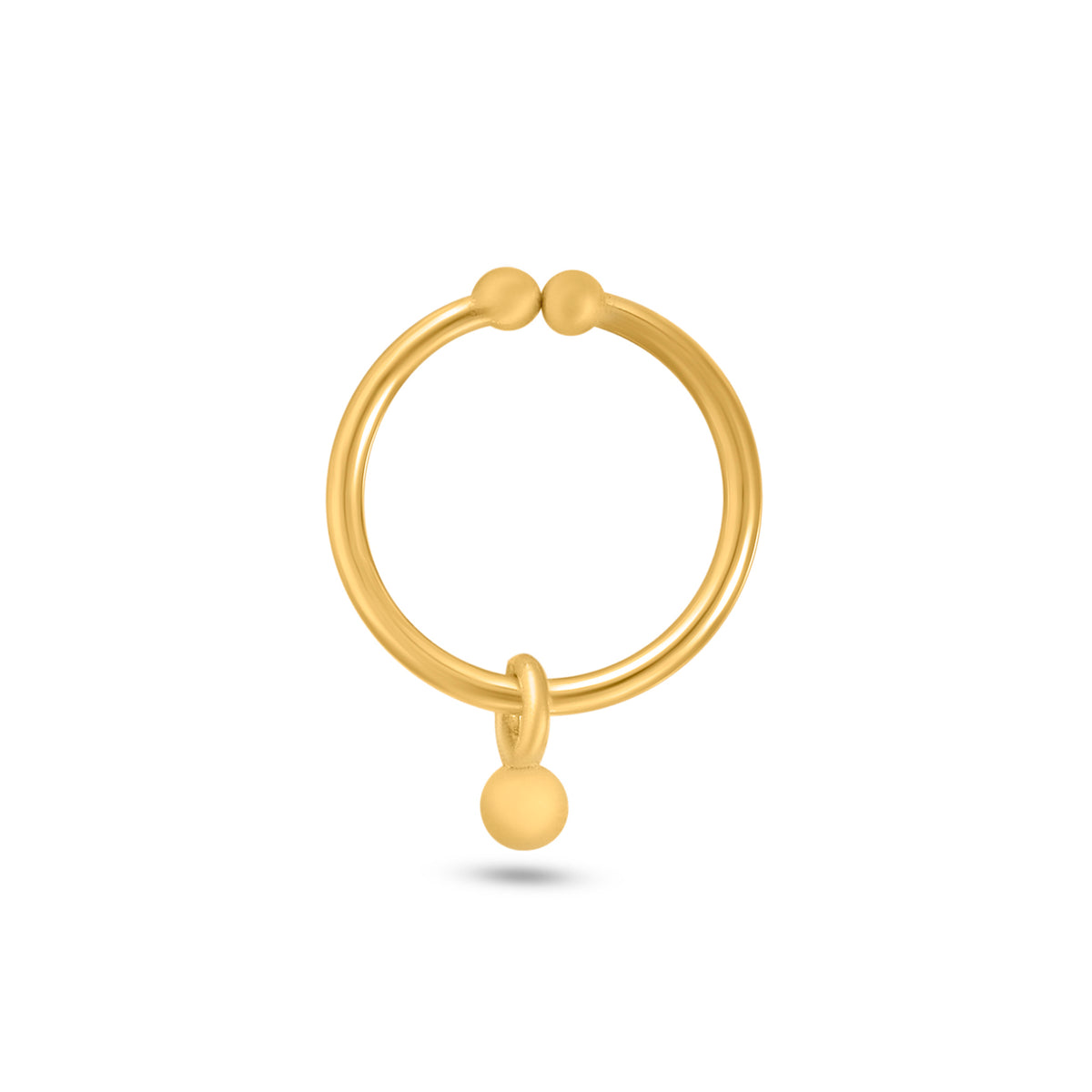 92.5 Sterling Silver Clip On Gold Plated Nose Ring with Hanging Ball