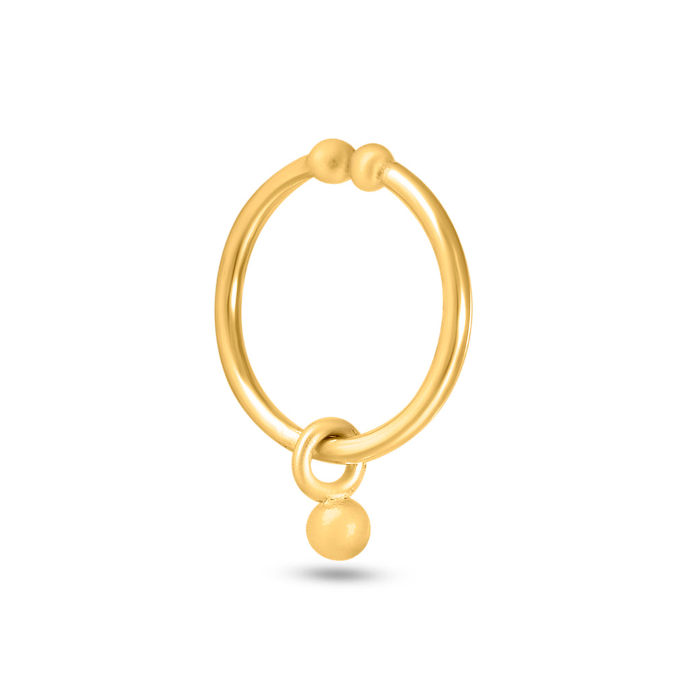 92.5 Sterling Silver Clip On Gold Plated Nose Ring with Hanging Ball