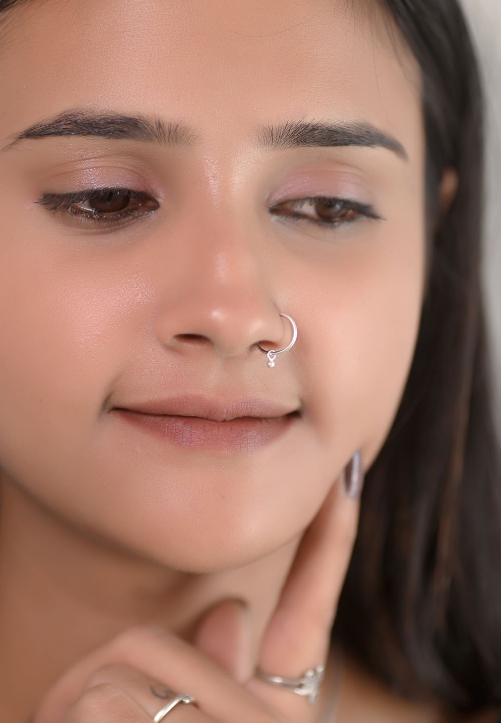 92.5 Sterling Silver Clip On Gold Plated Nose Ring with Hanging Ball