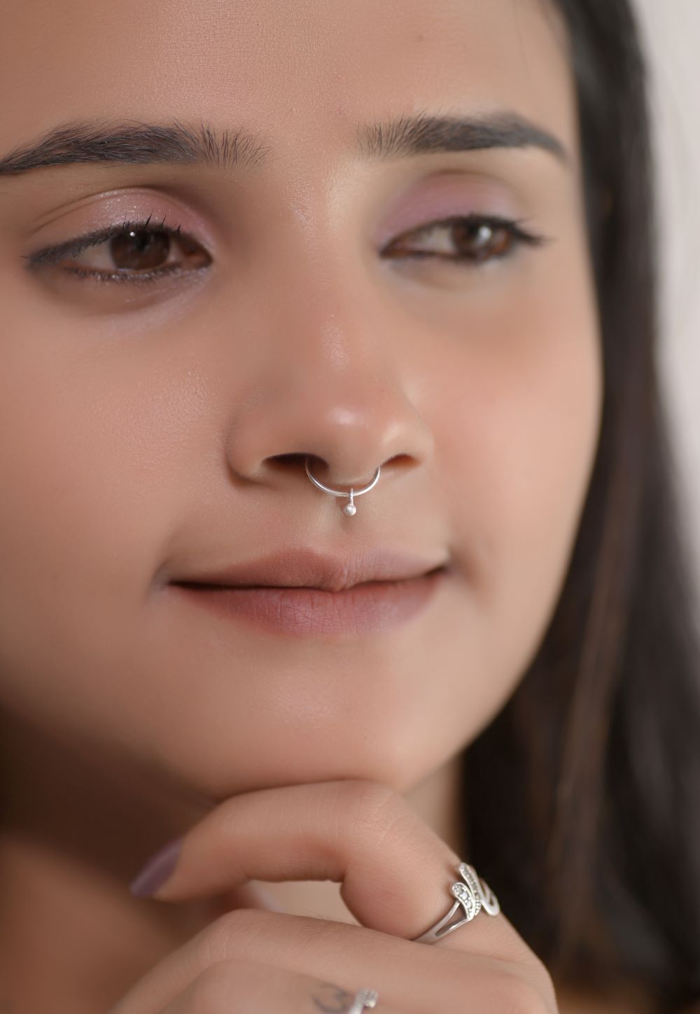 92.5 Sterling Silver Clip On Gold Plated Nose Ring with Hanging Ball