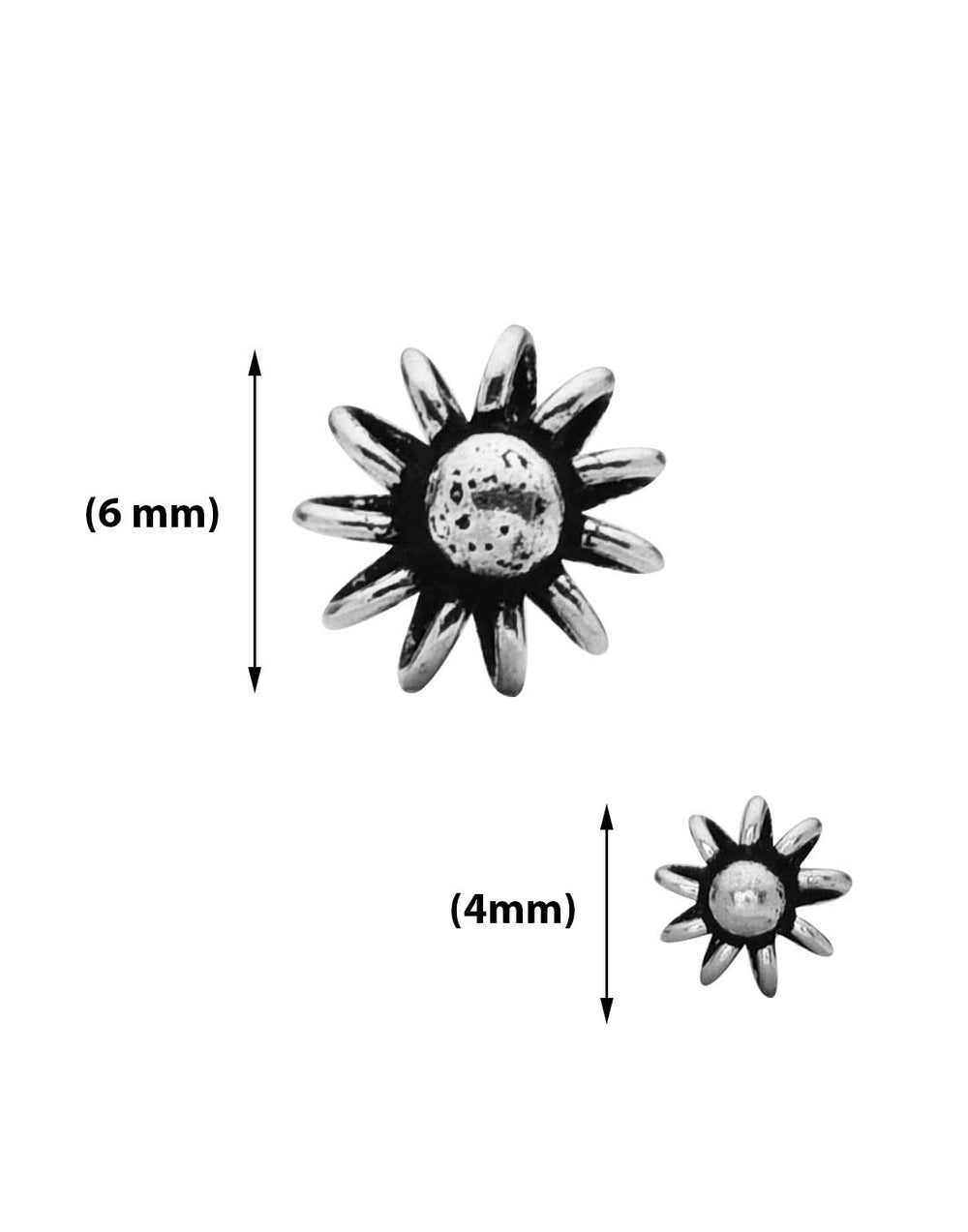 Trendy  Flower 4 mm Nose Pin with wire in 92.5 Sterling Oxidized Silver