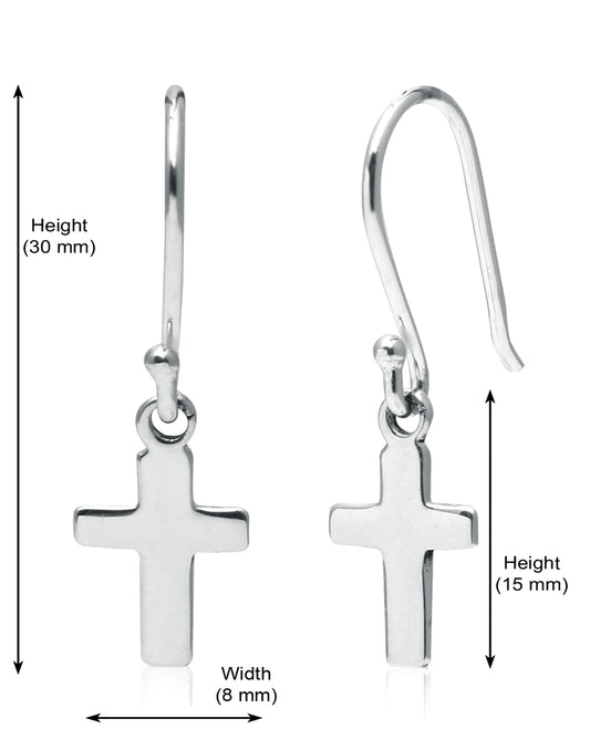 Beautiful and Delicate Unisex Pure 92.5 Sterling Silver Cross Hanging Earrings