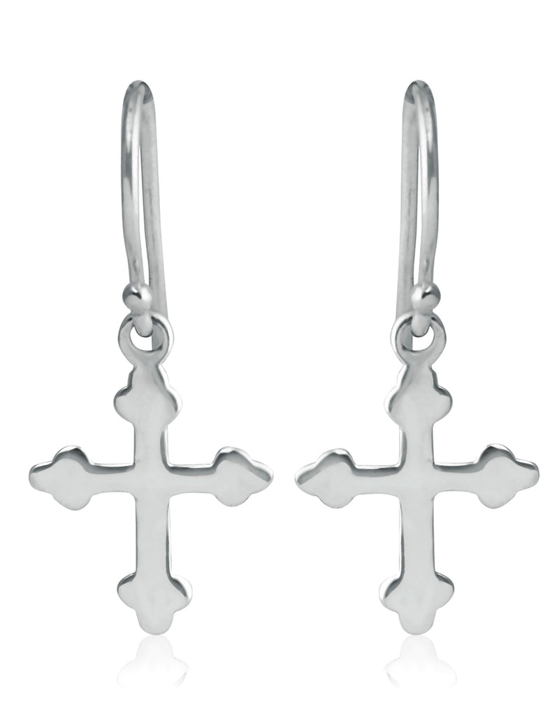 Beautiful and Delicate Unisex Pure 92.5 Sterling Silver Cross Hanging Earrings