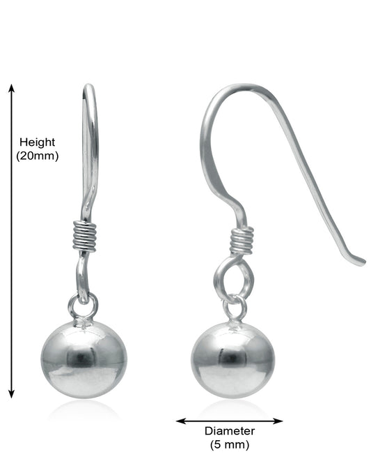 Designer 5 mm Round Ball Earrings in Pure 92.5 Sterling Silver Ear Wire
