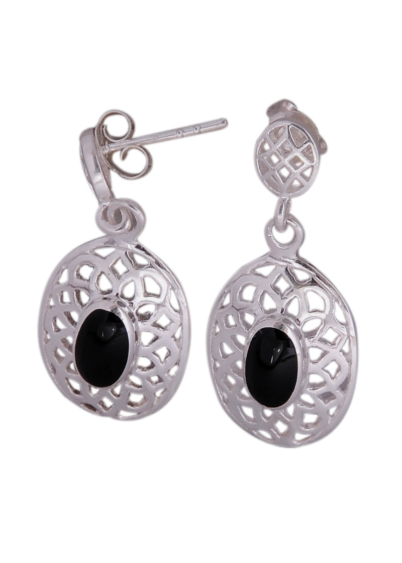 925 Sterling Silver Handmade Dangler Hanging Earrings with Black Onyx Stone