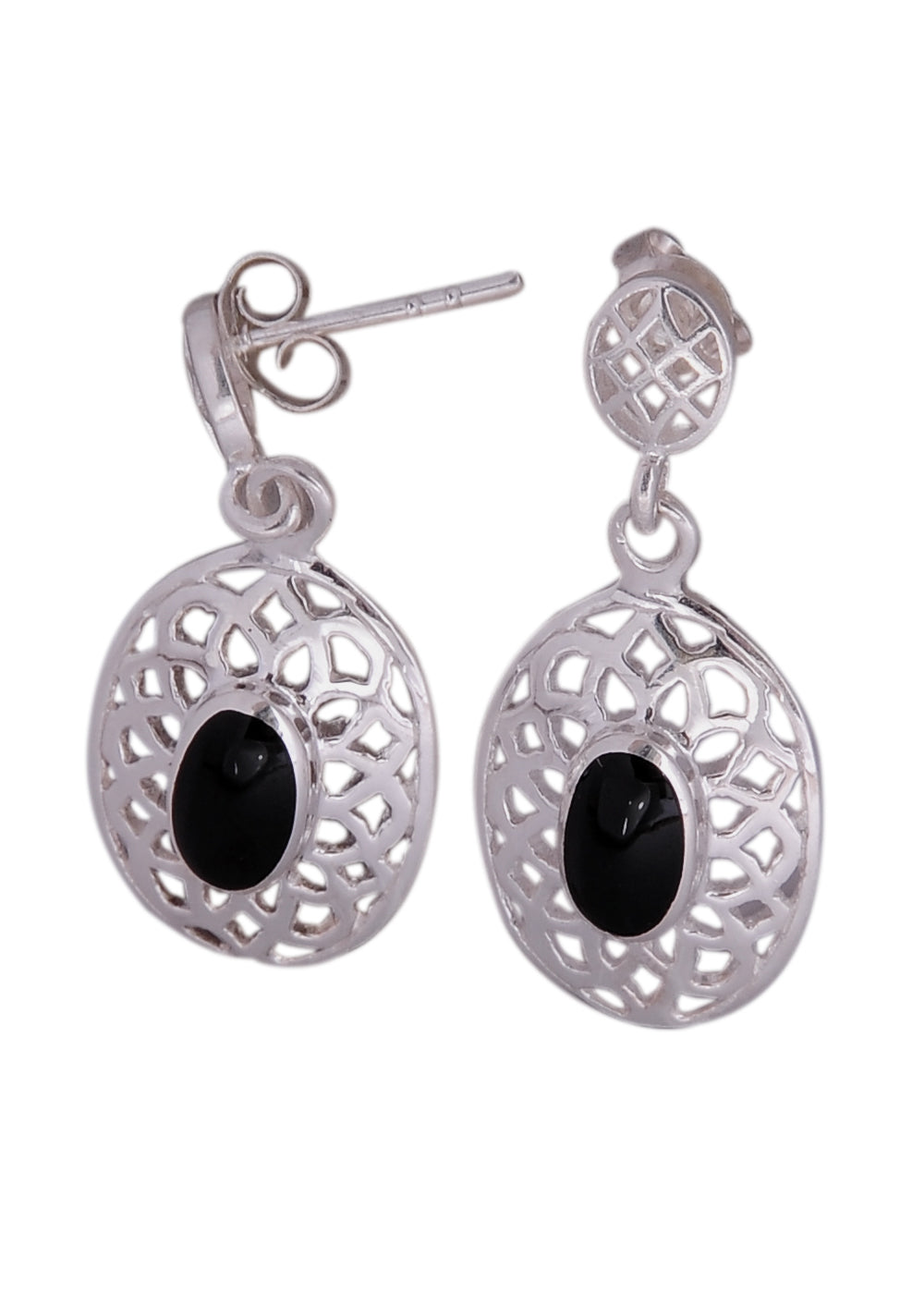 925 Sterling Silver Handmade Dangler Hanging Earrings with Black Onyx Stone