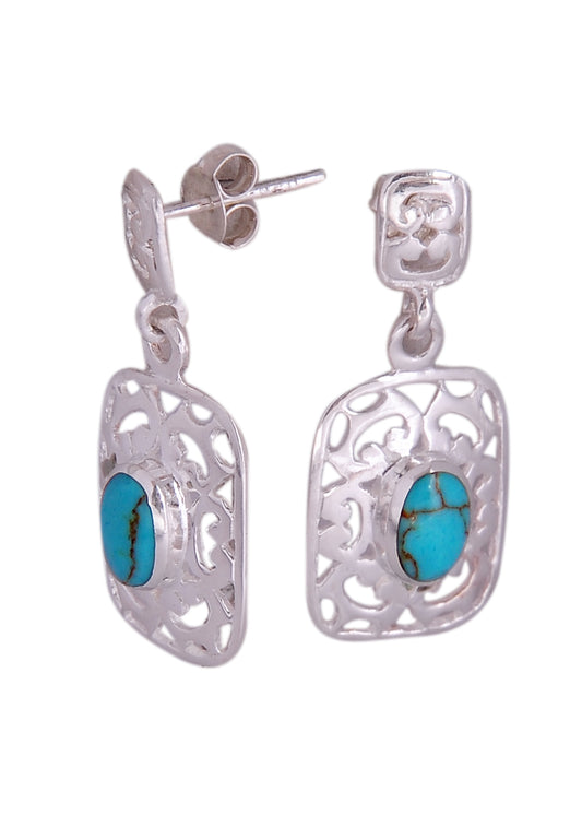 925 Sterling Silver Handmade Dangler Hanging Earrings with Turquoise Stone