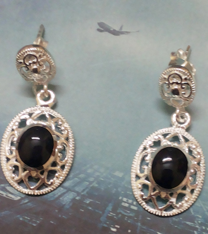 925 Sterling Silver Handmade Dangler Hanging Earrings with Black Onyx Stone