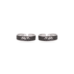 Pair of Elephant Oxidized 925 Silver Toe Rings Bichiya