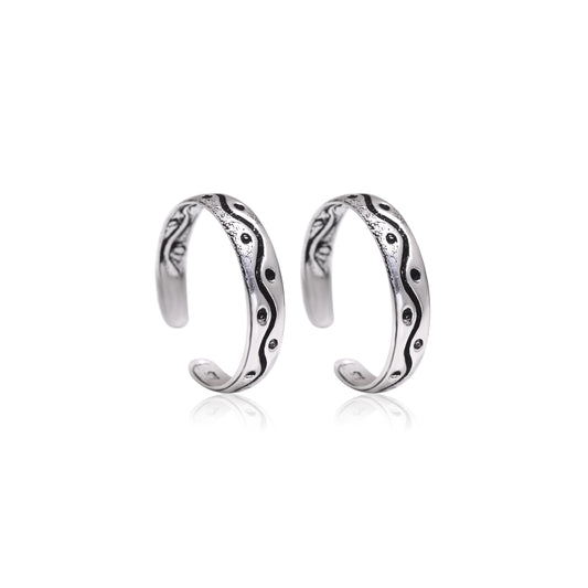 925 Sterling Silver Pair of Trendy Oxidized Adjustable Toe Rings