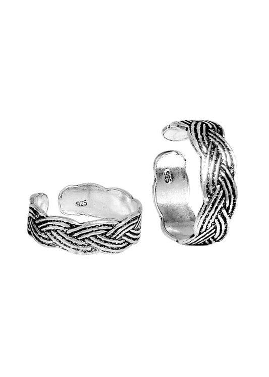Pair of Stylish Oxidized 925 Silver Toe Rings