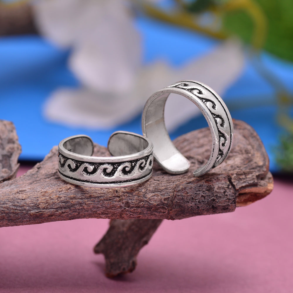 Unique pair of Oxidized Silver Toe Rings Bichiya in 925 Sterling Silver