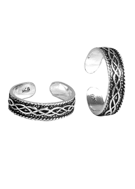 Pair of Stylish Oxidized 925 Silver Toe Rings Bichiya
