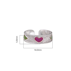 Cute pair Heart Engraved Enamel Toe Rings Bichiya in 925 Sterling Silver