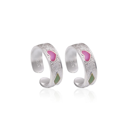 Cute pair Heart Engraved Enamel Toe Rings Bichiya in 925 Sterling Silver - Default Title - Abhooshan