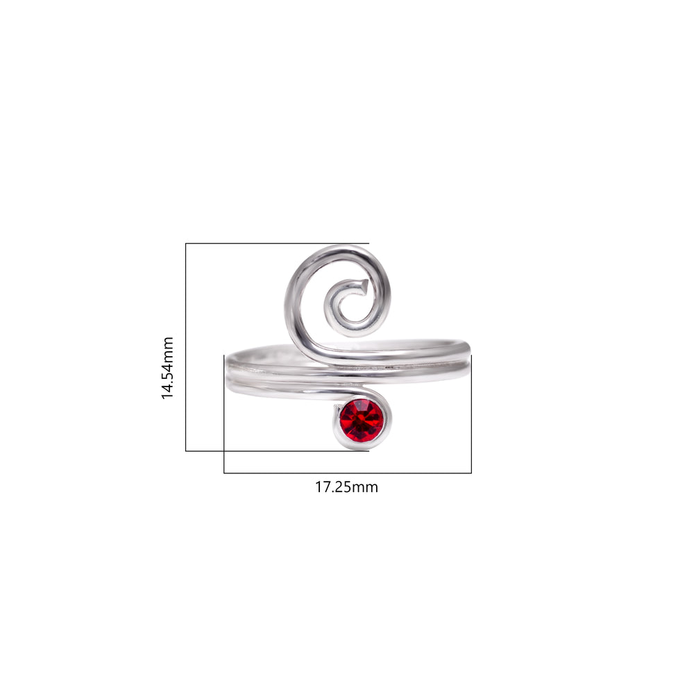 Pair of chic 925 Silver Toe rings in Red Cubic Zirconia