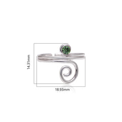 Trendy 925 Silver Toe Rings in Green Cubic Zirconia