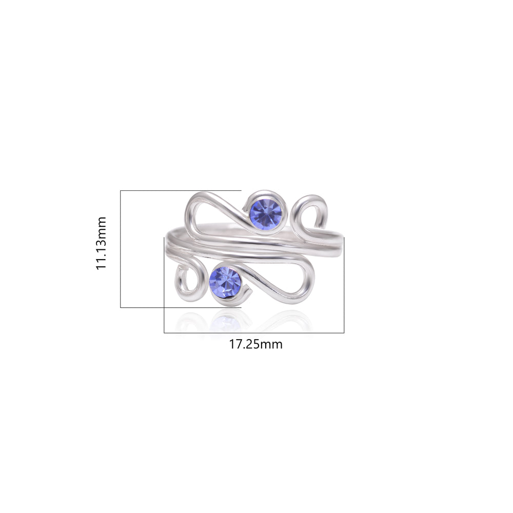 Pair of gorgeous 925 Silver Toe rings in Blue Cubic Zirconia