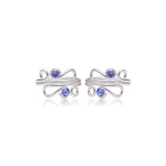 Pair of designer Adjustable Toe rings in Blue Cubic Zirconia in 925 Silver