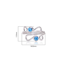 Pair of designer Adjustable Toe rings in Blue Cubic Zirconia in 925 Silver