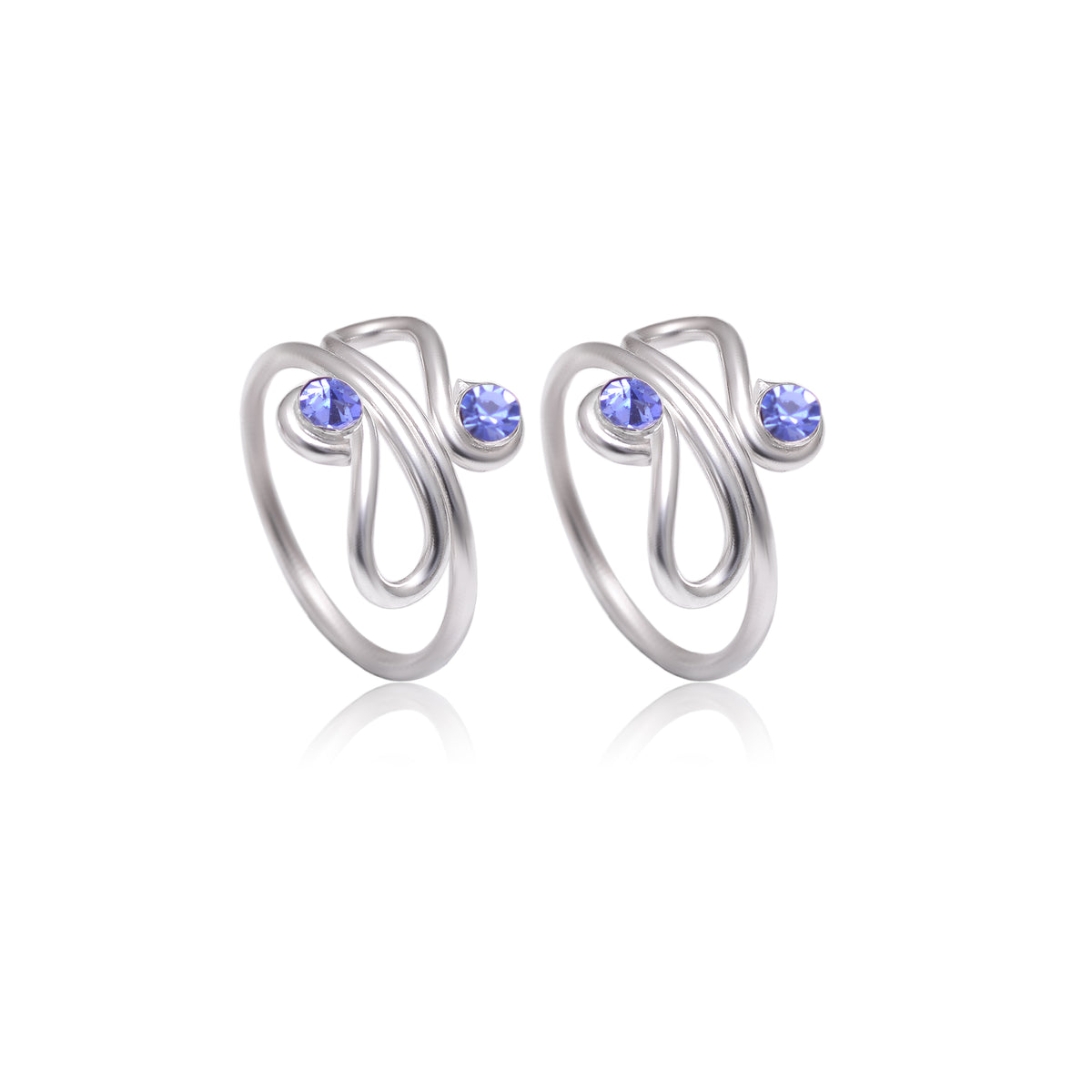 Pair of designer Adjustable Toe rings in Blue Cubic Zirconia in 925 Silver