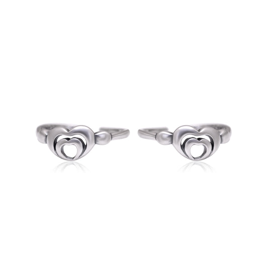 Pair of Designer Heart Oxidized 925 Silver Toe Rings
