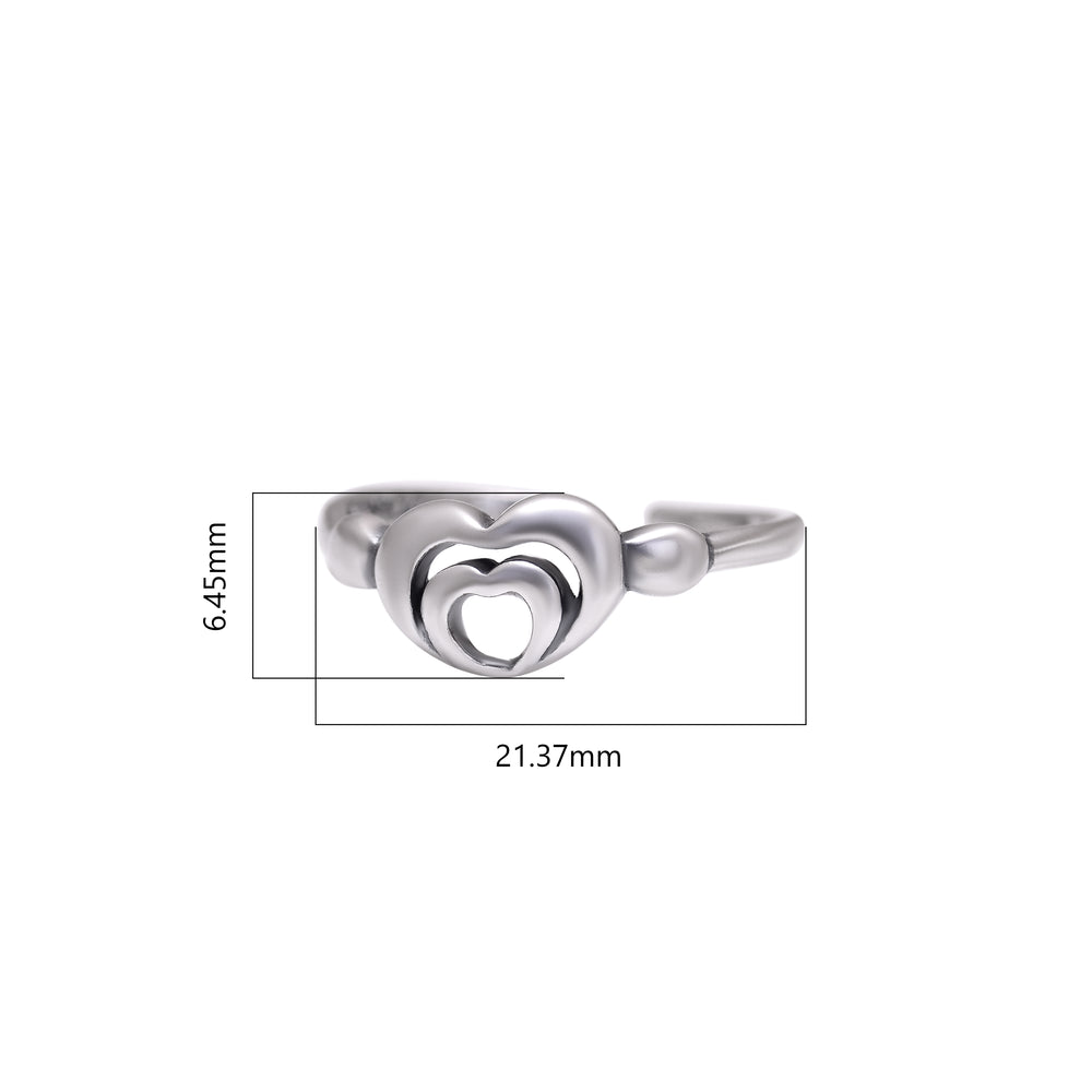 Pair of Designer Heart Oxidized 925 Silver Toe Rings