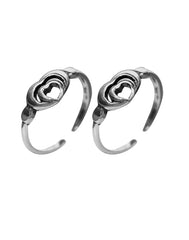 Pair of Designer Heart Oxidized 925 Silver Toe Rings