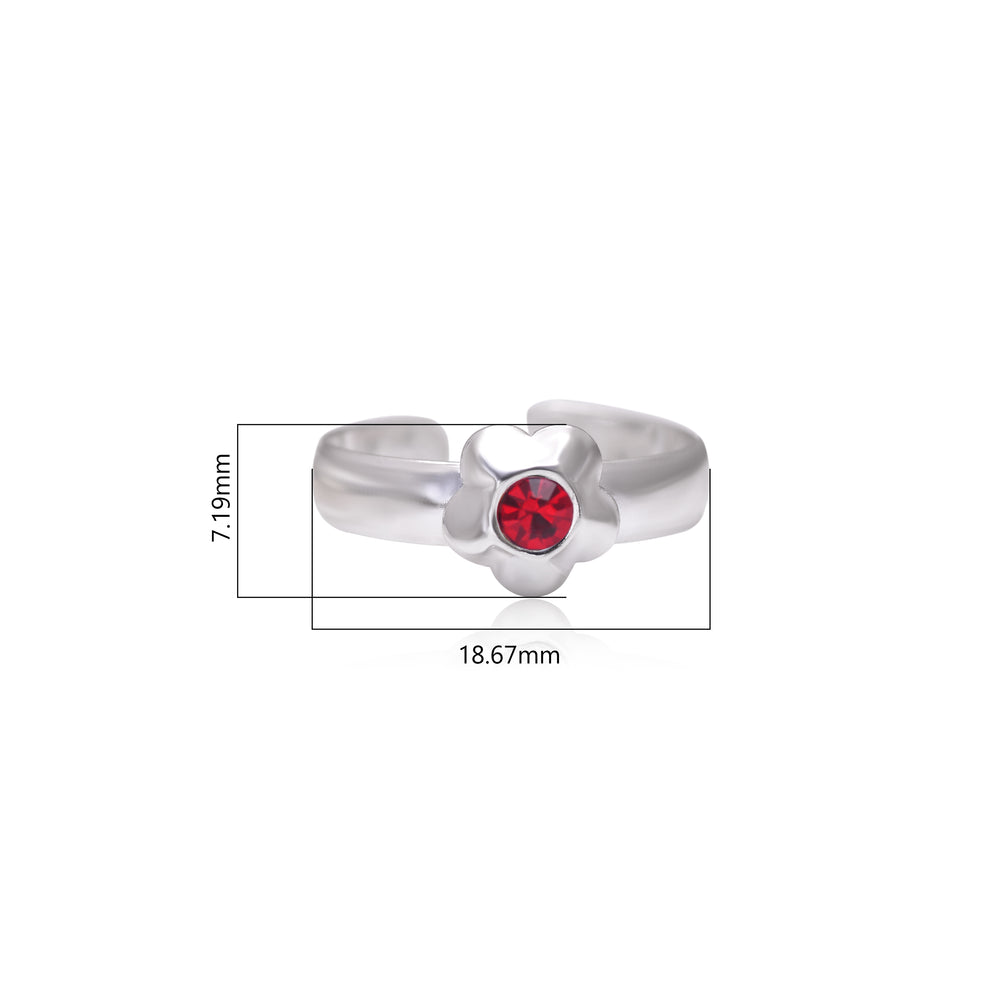 Floral pair of Red Cubic Zirconia Adjustable 925 Silver Toe Rings