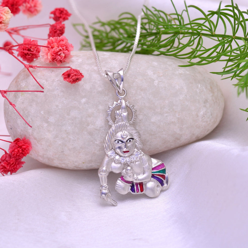 Bal Gopal Krishna 92.5 Sterling Silver CZ Enamel Pendant - Pendants