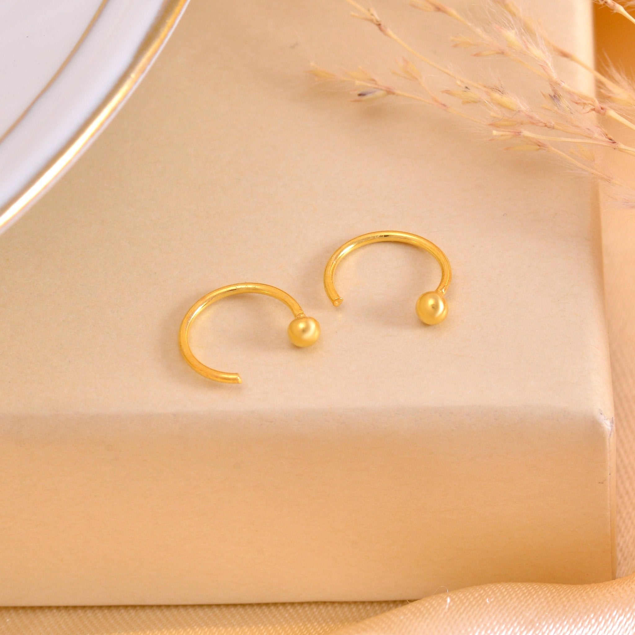 Ball Gold Plated 92.5 Sterling Silver Adjustable Hoops Earrings - Hoops